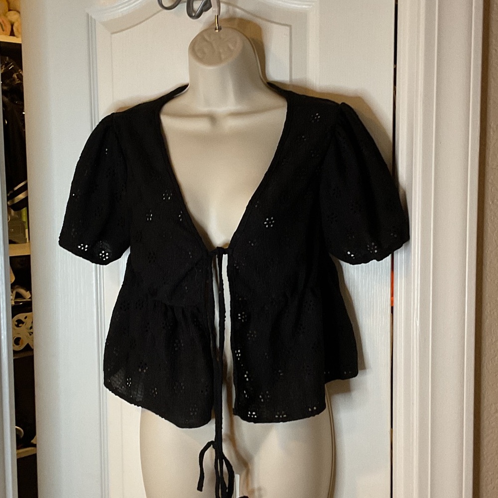Elegant Black Tie-Front Blouse